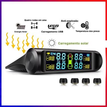 Imagem de Sistema de Monitoramento de Pressão de Pneus TPMS, Com Carregamento Solar - Preto