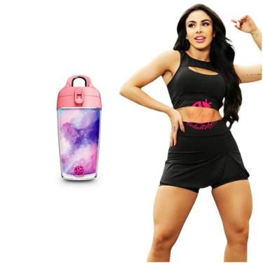 Imagem de Kit Conjunto Short Saia E Top Fitness E Garrafa Squeeze