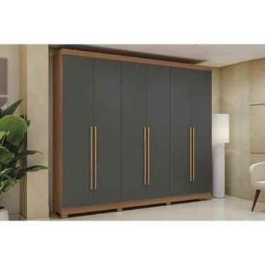 Imagem de Guarda Roupa Casal 6 Portas e 3 Gavetas c/ Pés CB03T580 Canela/Grafite - Kappesberg