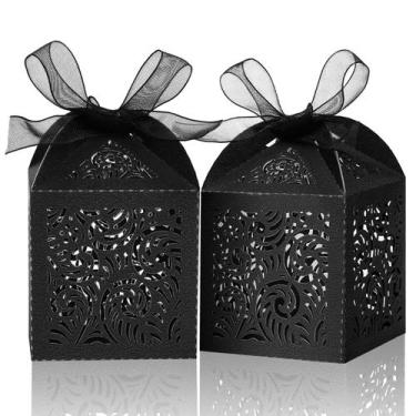 Imagem de Caixas de presente pretas cortadas a laser COTOPHER, 100 peças, 5x5x7 