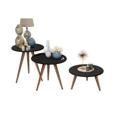 Imagem de 3 Mesa Tati Lateral Centro Preto Pé Palito 60cm 50cm 30cm - Jthome, Pr