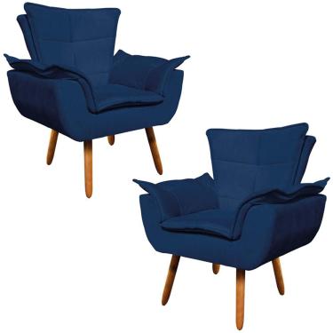 Imagem de Kit 2 Poltronas Decorativas Pés Palito Charger Suede Azul Marinho - Gran Belo