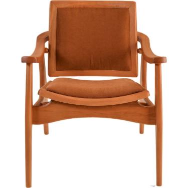 Imagem de Poltrona Sala Ametista Madeira Maciça Amêndoa Toda Estofada Linho Caramelo