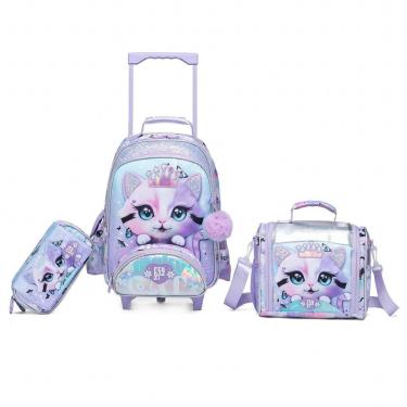 Imagem de Kit Mochila Rodinhas Menina Lancheira Estojo Espaçosa Infantil-Feminino