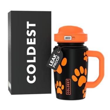 Imagem de Copo Coldest com alça e tampa de café - Copo 100% à prova de derramamento (3 tampas) - Copos isolados de aço inoxidável à prova de vazamento para mulheres e homens - Adequado para porta-copos - 425 g