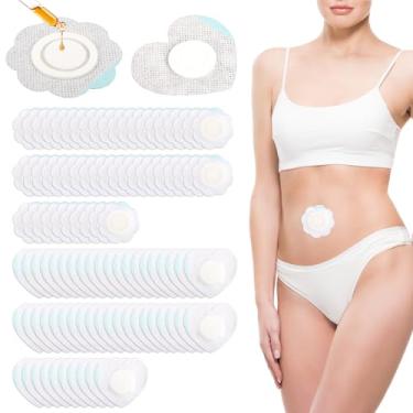 Imagem de 100un Pacote Óleo Rícino para Umbigo, Adesivos Tecido Spunlace Autoadesivos Flor Ameixa Coração Adesivos Óleo Rícino Compressas Prova d'Água Sem Necessidade Lavagem(Óleos Não Incluídos)