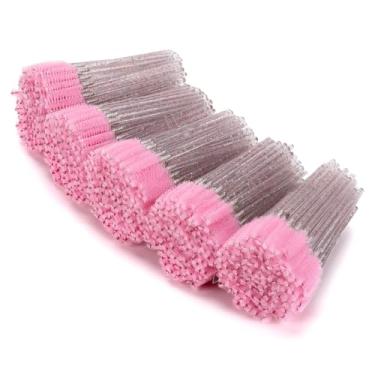 Imagem de Tbestmax 500 peças de varinhas de rímel descartáveis para cílios pincel de sobrancelha, aplicadores, carretéis de cílios para extensão de cílios - alça colorida, rosa