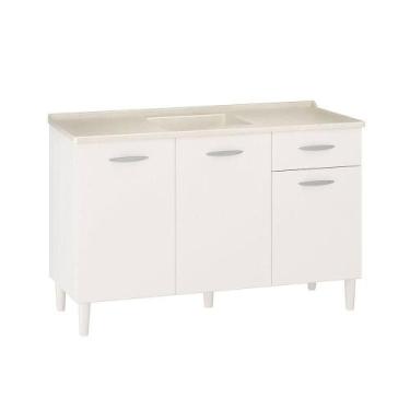 Imagem de Conjunto Balcão De Cozinha Com Pia Granitada Poquema Branco - POQUEMA 