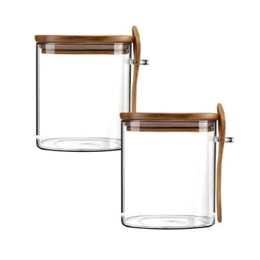 Imagem de Kit 2 Pote Hermético Mantimento Armazenamento De Vidro Com Tampa e Col