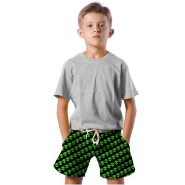Imagem de Shorts Infantil Bermuda Calção Praia Verão Aliem Verde Cartoon 332 - S