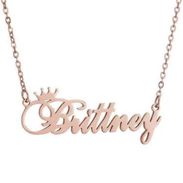Imagem de SKQIR Colar com nome personalizado, ouro rosa, corrente personalizada, pingente de nome, colar de nome personalizado com coroa para mulheres, presente de menina, Metal