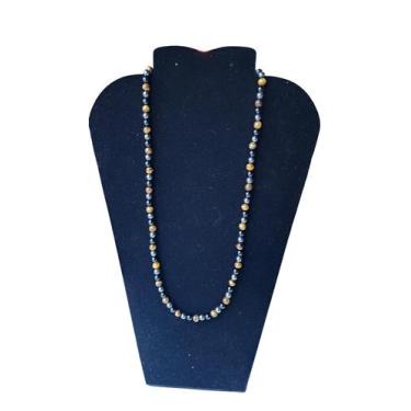 Imagem de Colar de pedras naturais olho de tigre Onix e hematita 60cm - Japamala