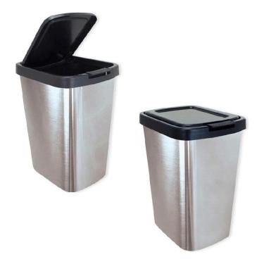 Imagem de 2X Lixeira Com Tampa 9 Litros Prata Arqplast