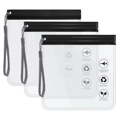 Imagem de Bolsa de higiene pessoal aprovada pela Tsa, 3 peças, bolsa de armazenamento transparente para artigos de higiene pessoal Tsa Liquids, Preto, Transparente