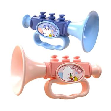 Imagem de Esquirla Brinquedo de apito para crianças, desenvolvimento sensorial com pequenos geradores de ruído em forma de trombeta para crianças de 2, 3 e 4 anos, Rosa E Azul