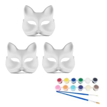 Imagem de WOBOX 3 Pcs DIY Cat Fox Mask Paintable Blank Role Playing Halloween White Hand Painted Masks (Fox Mask)