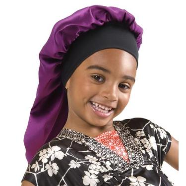 Imagem de Boné de cetim infantil SENGTERM Long Purple para cabelos longos e enca