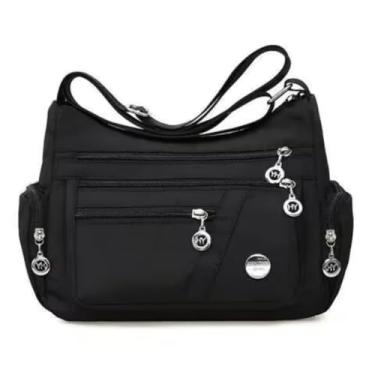 Imagem de Bolsa tiracolo de nylon para mulheres, com vários bolsos, leve, bolsa carteiro versátil de grande capacidade, Preto