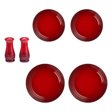 Imagem de KIT LE CREUSET 4 PRATOS RASOS 22 27CM E SALEIRO E PIMENTEIRO 100ML VERMELHO