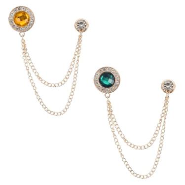 Imagem de PATIKIL Alfinetes de broche de corrente de pedras preciosas, 2 peças de broche de corrente de pendurar broche de terno com borla de cristal redondo crachá de lapela para mulheres e homens, camisas de