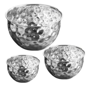 Imagem de Tigela Inox Bowl Cumbuca Kit 3 unidades Salada Fruta Mesa Posta Refeiç