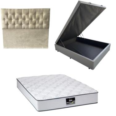 Imagem de Cama Box Baú Blindada com Colchão Doss Molas Ensacadas 30cm + Cabeceira Botonê (CORINO CINZA, Casal)