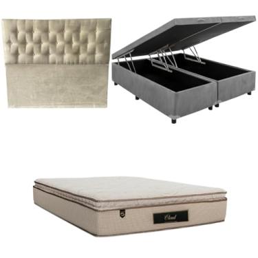 Imagem de Cama Box Baú Bipartida Blindada com Colchão Cloud Molas Ensacadas C/Pillowtop 32cm + Cabeceira Botonê (SUEDE CINZA, Casal Bipartido)