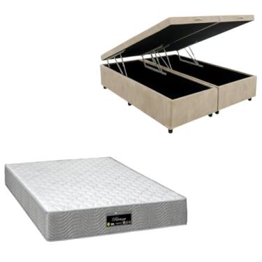 Imagem de Cama Box Baú Bipartida Blindada com Colchão RivIera Molas Ensacadas 25cm (SUEDE BEGE, Queen)