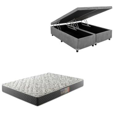 Imagem de Cama Box Baú Bipartida Blindada com Colchão de Espuma D33 20cm (SUEDE CINZA, King)