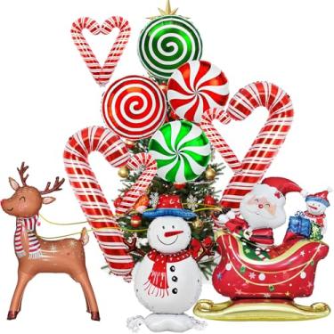 Imagem de 17Pcs Merry Christmas Balloons Set — Santa Claus, Snowman, Reindeer, Candy Cane & Peppermint Foil Balloons — Christmas Balloons Decorations for Holiday Celebrations