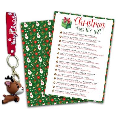 Imagem de Christmas Pass The Gift Game, 2 cartas de jogos com presentes de rena, jogos quebra-gelo para a família de inverno, suprimentos engraçados de festa de Natal, lembrancinhas e decorações de festa de