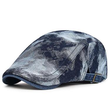 Imagem de Boné plano unissex ajustável em azul e preto com estampa abstrata - Yi