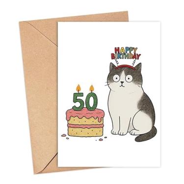 Imagem de SheeleyDesign Cartão de aniversário de 50 anos - Cartão de aniversário de 50 anos - Cartões de nascimento de gato - Cartões de nascimento engraçados - Aniversário para amantes de gatos - Presente de