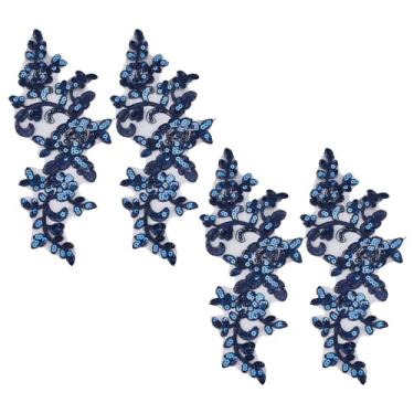 Imagem de letsinstyle 2 pares de apliques bordados florais em 3D, apliques bordados de lantejoulas e contas, acessórios de costura azul para roupas, vestido de casamento, tecido de renda, decoração DIY
