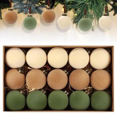 Imagem de 15 peças de bolas de veludo de Natal de 7,9 cm, ornamentos de árvore flocada com cordas de pendurar e caixa de presente, enfeites de árvore de Natal a granel para, guirlanda de férias, festa
