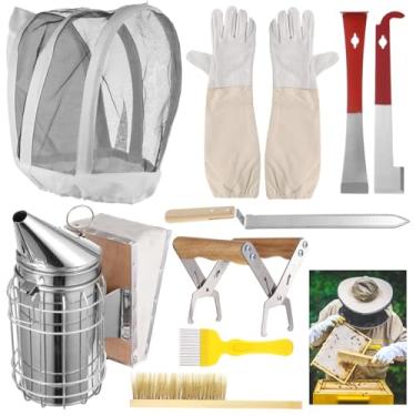 Imagem de Kit essencial de apicultura, 9 peças incluindo defumador, luvas, chapéu, ferramentas, pincel e alça de moldura, perfeito para iniciantes