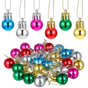 Imagem de DECHOUS 24 peças de enfeites de bola de Natal em miniatura de 20 mm, bolas de glitter em miniatura, decorações para pendurar na árvore de Natal, decoração de festas de fim de ano, cores mistas