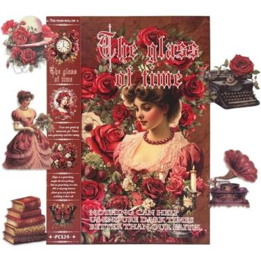 Imagem de WCCH Adesivos vintage de scrapbook suprimentos para Diário de lixo, 24 folhas de adesivos autoadesivos de papel Washi para diário, scrapbooking, bujo, colagem, artes de artesanato para adultos, letras