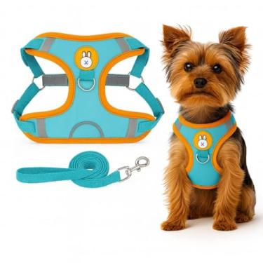 Imagem de Peitoral Refletivo para Cachorros e Gatos com Guia Ideal para Passeios Noturnos (AZUL, M)