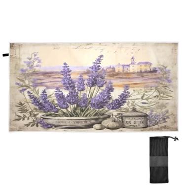 Imagem de ATTX Toalha de praia vintage lavanda 79 x 188 cm - Cobertor leve de microfibra resistente à areia de secagem rápida para piscina, ioga, academia e viagens | Esportes de banho de natação multiuso #615