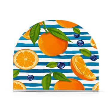 Imagem de Qilmy Porta-guardanapos de laranjas e mirtilos, porta-guardanapos de acrílico transparente para mesa, suporte de guardanapo de coquetel de papel de seda para cozinha, dispensador de guardanapos de