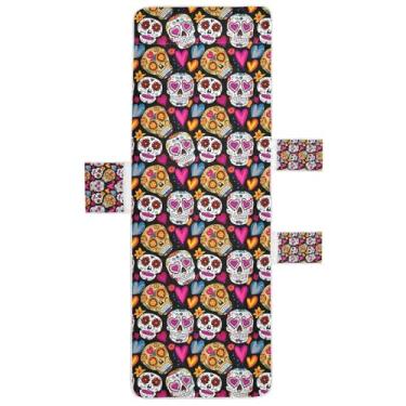 Imagem de STAYTOP Capa de toalha de cadeira de descanso, caveiras de açúcar morto, capa de espreguiçadeira, capas de cadeira de praia com bolsos para jardim ao ar livre, pátio, pátio, banhos de sol, gramado