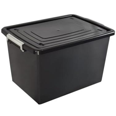 Imagem de Caixa Organizadora 56 Litros com Tampa e Trava Preta Container Plástico Grande para Armazenamento