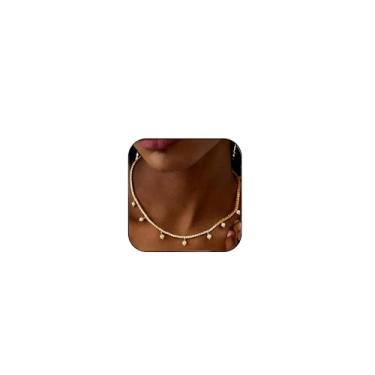 Imagem de Colar gargantilha de pérola dourada para mulheres, colar simples de lariat, corrente de pérola que não mancha, joia de noiva, presente de casamento, Middle, Latão, Sem Pedra Preciosa