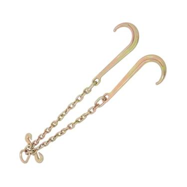 Imagem de WFLNHB Freio de corrente de reboque 3/20.3 cm x 2Ft G80 3.220.5 kg Carga de trabalho com ganchos J de 38.1 cm 3/20.3 cm G70 ganchos de garra substituição para caminhão de mesa Rollback Wrecker Carrier