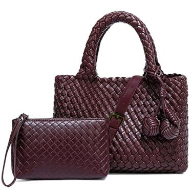 Imagem de OUYGZOU Bolsa feminina de tecido com bolsa de moedas, bolsa transversal pequena de corrente dobrável, bolsa de ombro moderna, bolsa Hobo, Vinho tinto