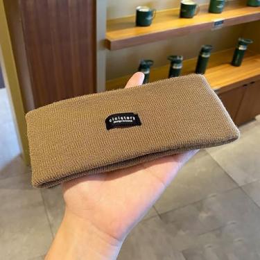 Imagem de Faixas de cabelo esportivas da moda para mulheres faixas de cabelo elásticas sólidas para corrida, fitness, ioga, acessórios de cabelo para maquiagem (cáqui escuro)