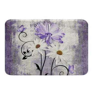 Imagem de Erosebridal Tapete de banho roxo Ombre Country Daisy Flowers Tapetes de banheiro 40,6 cm x 61 cm, meninas mulheres fazenda, borboleta, madeira, tapetes rústicos, aquarela, moderna, pintura a óleo
