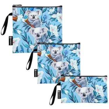 Imagem de TSENQUE Coalas fofas flores brancas azuis reutilizáveis saco de lanche e sanduíche sacos de almoço seguro para alimentos laváveis para crianças estudantes adultos (pacote com 3: P/M/G)