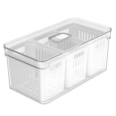 Imagem de Organizador de Geladeira 6,8 Litros Com 3 Cesto Tampa Multiuso Alimentos Verduras e Vegetais (1 Peça)